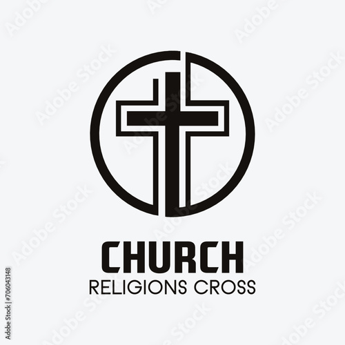 Church cross logo. Simple religion vector design. Isolated with soft background.