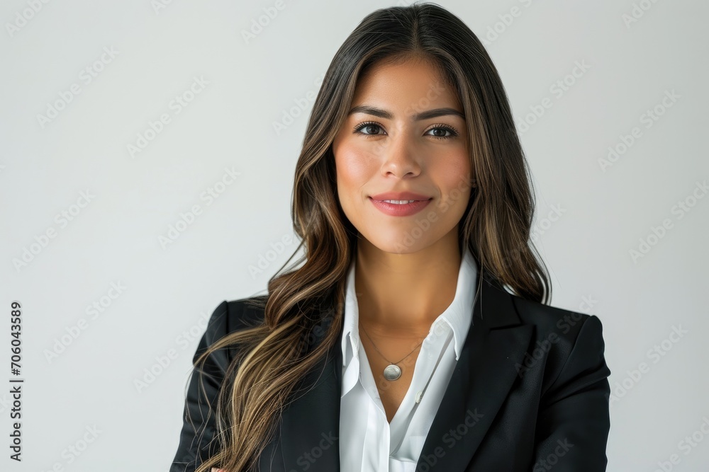 Professional portrait of a Latino woman, corporate and polished, white background Professional portrait of a Latino woman, corporate and polished, white background