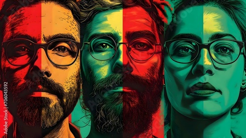 Triptych of Colorful Illustrated Portraits