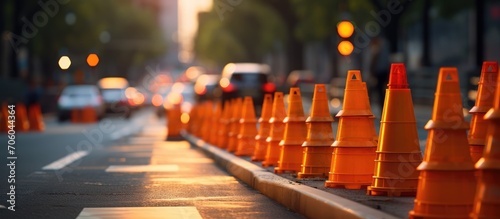 Traffic cones on the road to divert traffic, road repair concept photo