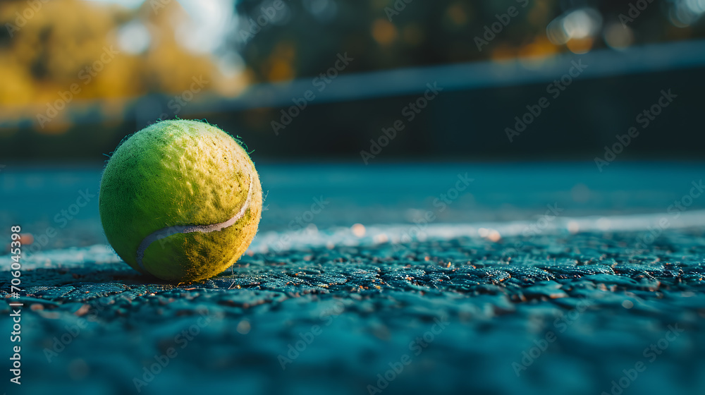 Close up tennis ball on a tennis court