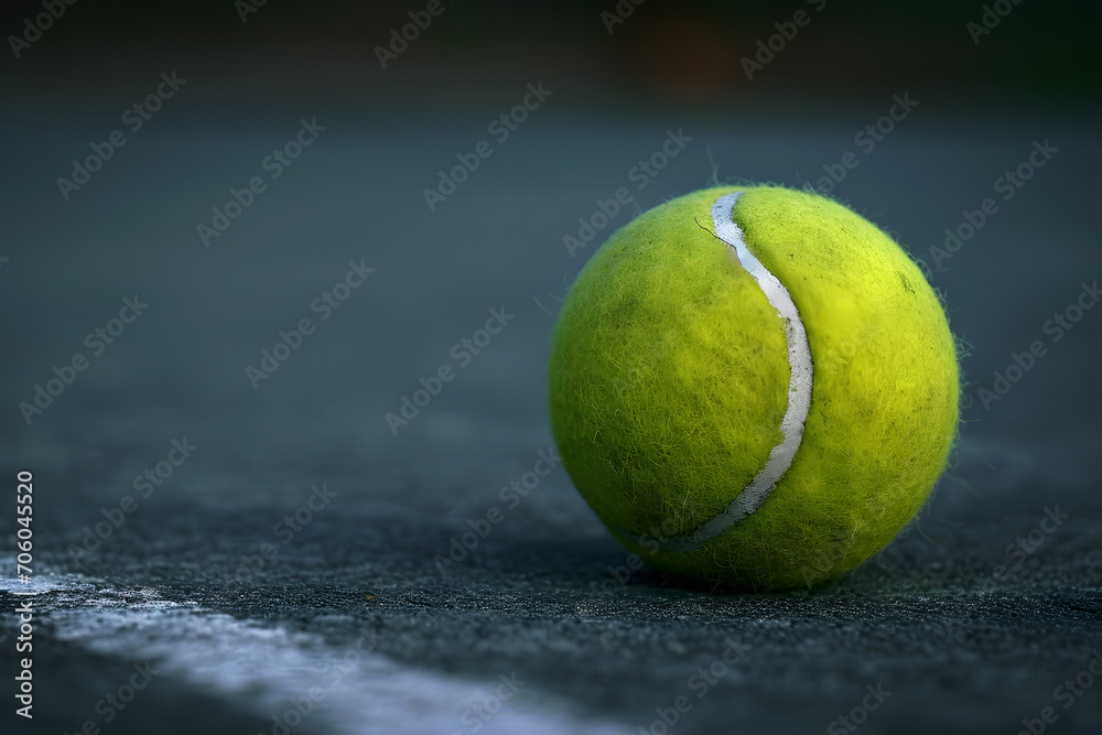 Tennis ball on the court. Close up tennis ball on the court