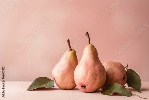 pears on a soft pink backdrop. Generative AI photo