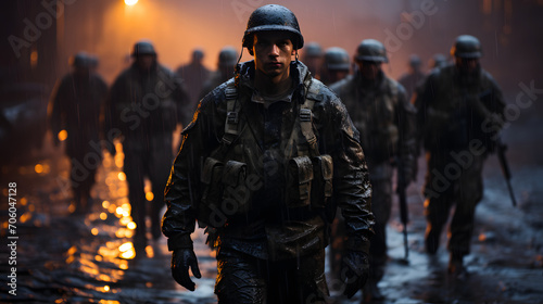 Portrait of a Soldier in a War Zone. Man in Battle