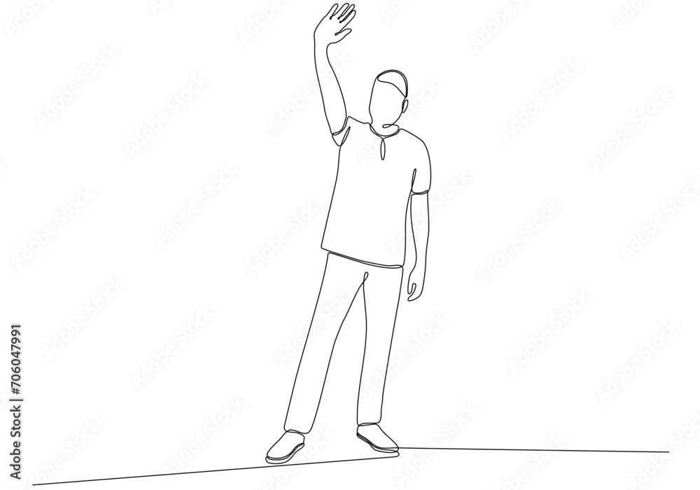 Continuous line of men Waving, Welcome.