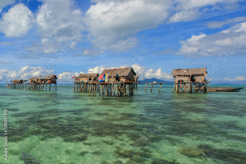 Beautiful landscapes view borneo sea gypsy water village in Bodgaya Mabul Island, Semporna Sabah, Malaysia. photo