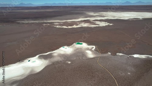 Beautiful aerial footage of the Atacama - Calama - Antofagasta Dessert and Salar - turquoise lagoon  photo