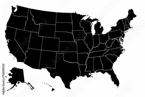 Black Silhouette of a USA map transparent on background.