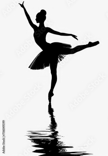 Black Silhouette of dancing ballerina transparent on background.