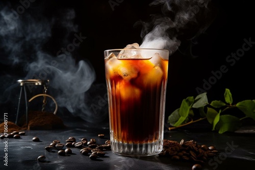 Cool coffee tonic with a revitalizing twist against a dark background. Generative AI