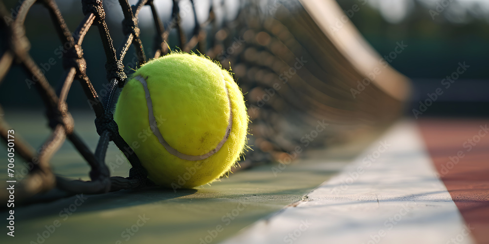 Tennis ball on tennis court. Selective focus and shallow depth of field