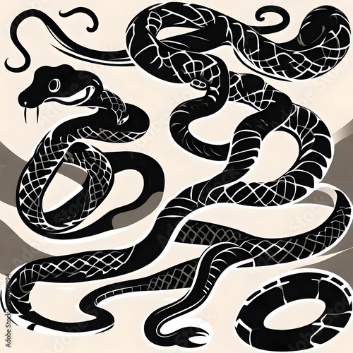 a simple black vector style silhouette of snakes