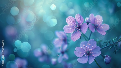 purple flowers in the green environment, in the style of felicia simion, cherry blossoms, range murata - generative ai © Nia™