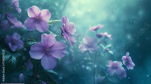 purple flowers in the green environment, in the style of felicia simion, cherry blossoms, range murata - generative ai photo