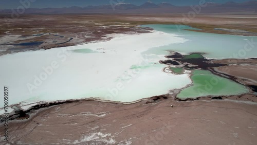 Beautiful aerial footage of the Atacama - Calama - Antofagasta Dessert and Salar - turquoise lagoon  photo