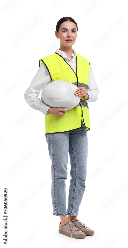 Engineer with hard hat on white background