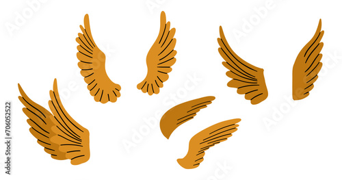 Cupid wings. Valentine day collection. Hand drawn cartoon cute flying elements in retro vintage style. Angel feather wing. Love Valentine’s Day vector illustration.
