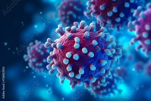 3D render of a medical with virus cells bacteria. Multiple realistic coronavirus particles floating