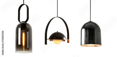 Set of modern pendant lamps, industrial style over isolated transparent background photo