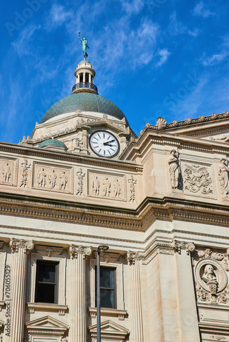 Grand Courthouse Clock and Dome under Blue Sky