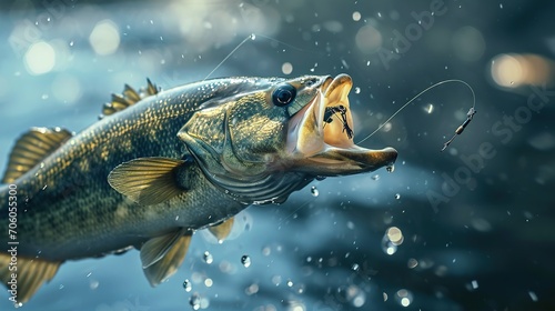 bass fish catcing the fishing lure