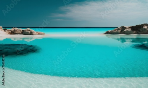  Close-up view of a transparent turquoise sea water that forms a natural texture, Emerald Coast, Sardinia, Italy. as soft ethereal dreamy background, professional color grading, copy space