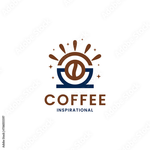 Inspiration Coffee, Combined Cup, sun and Coffee Beans Become One Concept, Creative Unique Minimalist Modern Vector Logo Design Editable