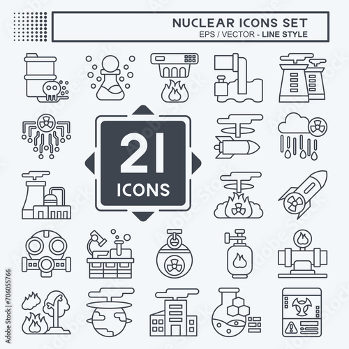 Icon Set Nuclear. related to Nuclear symbol. line style. simple design editable. simple illustration