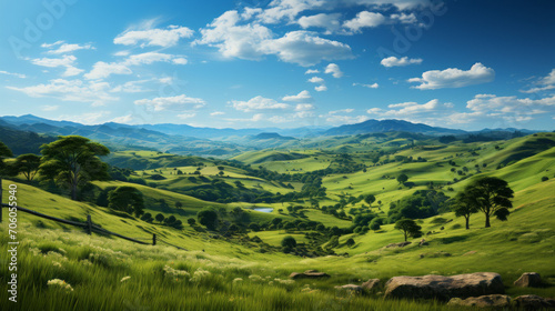 Captivating Nature's Tapestry: Exploring Idyllic Views of Lush Meadows, Majestic Mountains, and Serene Countryside, generative AI