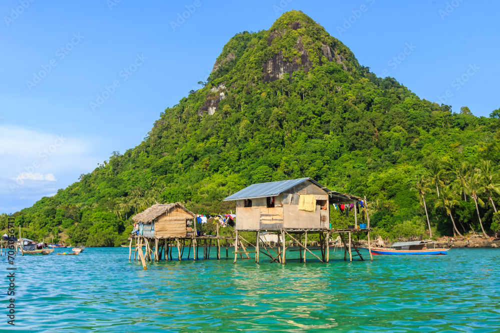 Beautiful landscapes view borneo sea gypsy water village in Bodgaya Mabul Island, Semporna Sabah, Malaysia. Beautiful landscapes view borneo sea gypsy water village in Bodgaya Mabul Island, Semporna Sabah, Malaysia.
