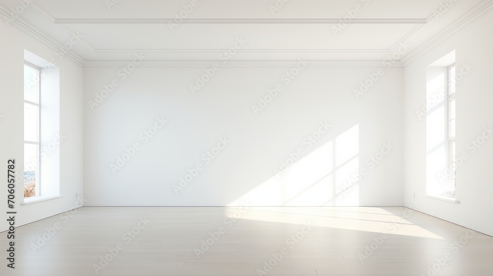 A completely empty white minimalist room with no furniture AI generated illustration A completely empty white minimalist room with no furniture AI generated illustration