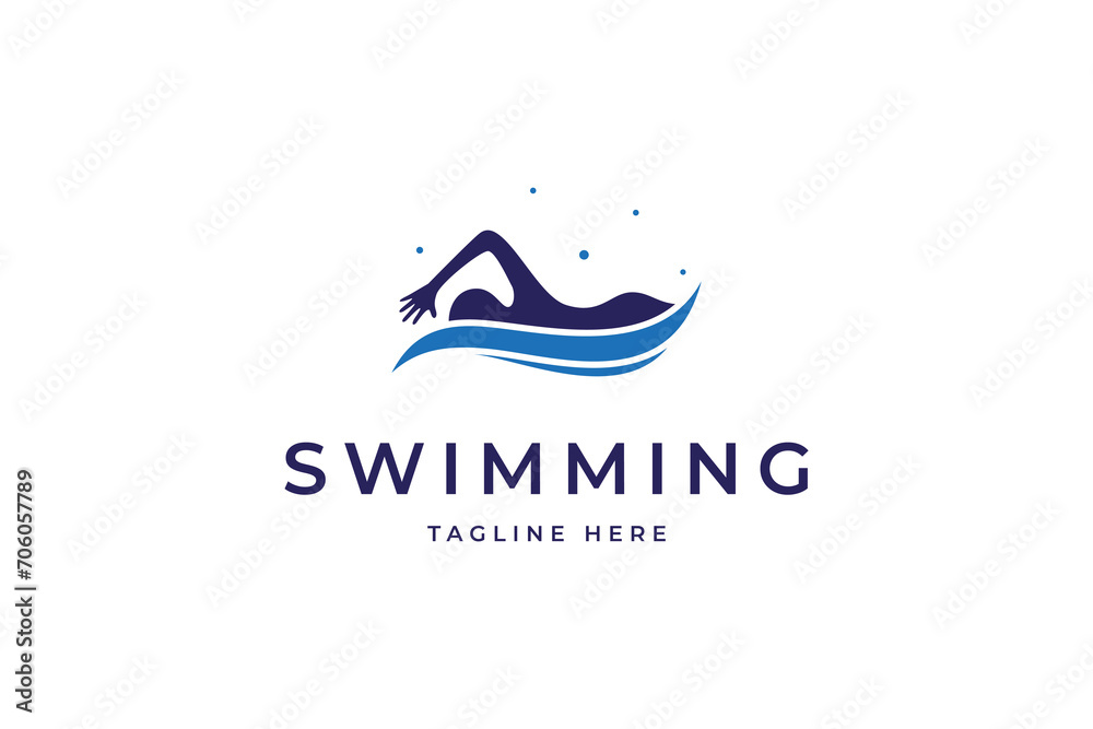 Swimming Sport logo design with wave element in flat design vector style Swimming Sport logo design with wave element in flat design vector style