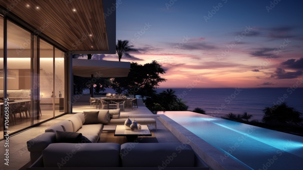 Fototapeta premium Amazing View From Luxury Villa To The Ocean