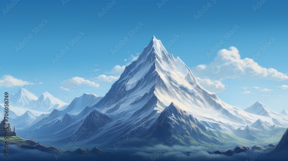 A lonely mountain peak against a clear sky AI generated illustration