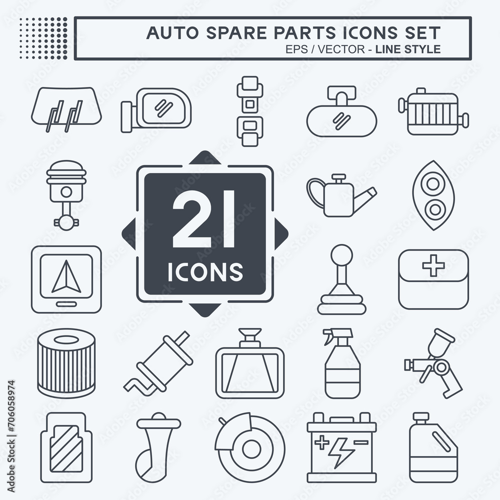 Icon Set Auto Spare Parts. related to Spare Parts symbol. line style. simple design editable. simple illustration Icon Set Auto Spare Parts. related to Spare Parts symbol. line style. simple design editable. simple illustration