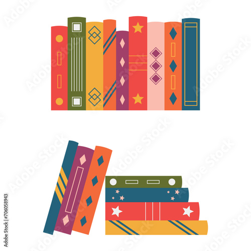 Set of vector books on a white background. Colorful book spines. Flat vector illustration, EPS 10.