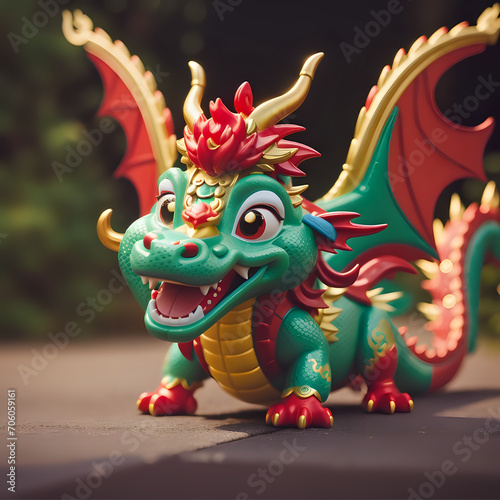 a cute happy Chinese dragon, focus on the head, chinese new year, chinese style dragon statue, iconic dragon, wallpaper dragon, red dragon, dragon wood, ilstration dragon, sio naga, imlek tahun baru © Rahmat 