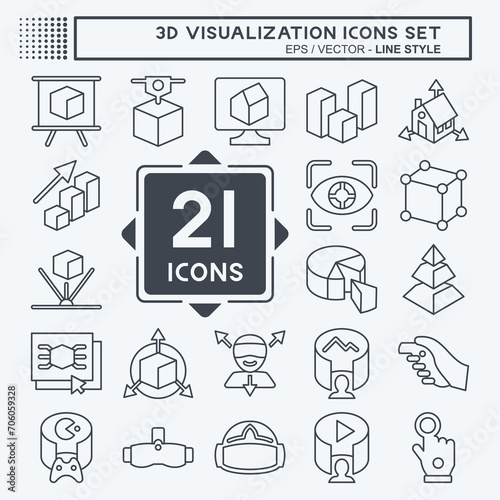 Icon Set 3D Visualization. related to 3D Visualization symbol. line style. simple design editable. simple illustration photo