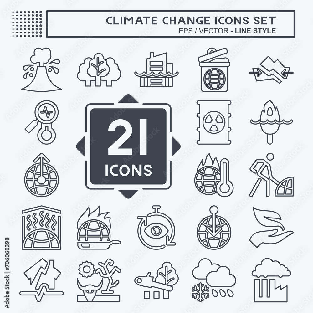 Icon Set Climate Change. related to Science symbol. line style. simple design editable. simple illustration Icon Set Climate Change. related to Science symbol. line style. simple design editable. simple illustration