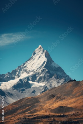 A single lone mountain peak against clear sky  AI generated illustration