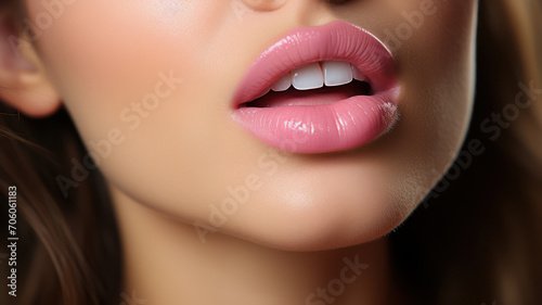 Close-up of glossy pink lips