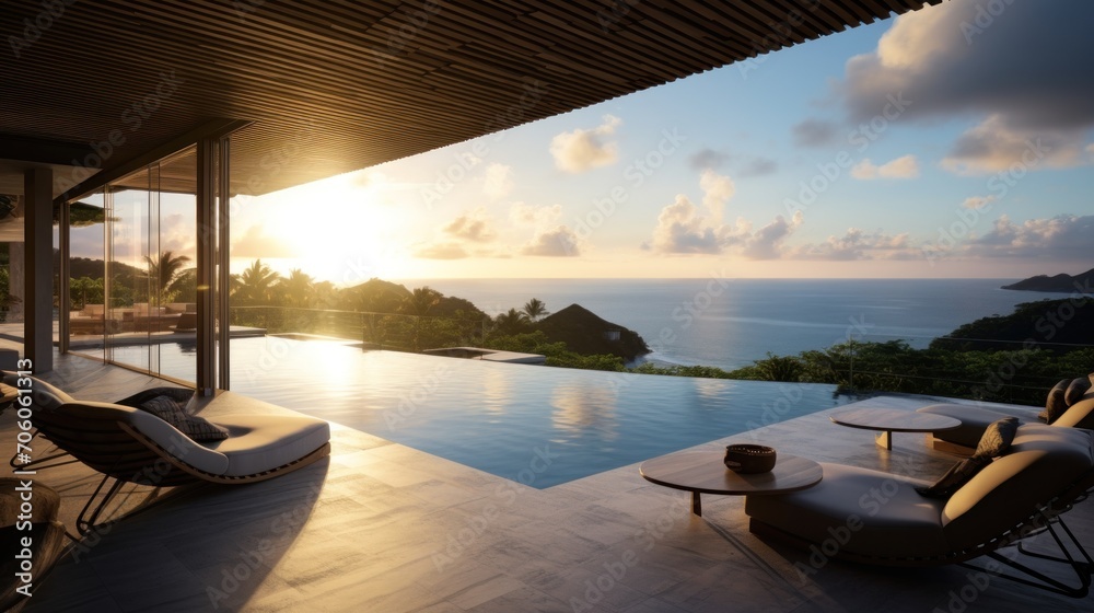 Fototapeta premium Amazing View From Luxury Villa To The Ocean