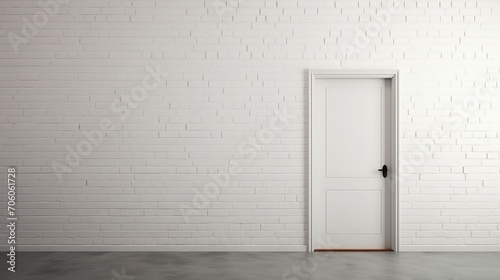 A white brick wall with a single black door AI generated illustration