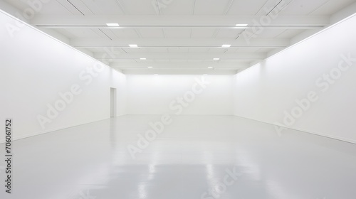 A white gallery room with no artwork and spotlight focus  AI generated illustration