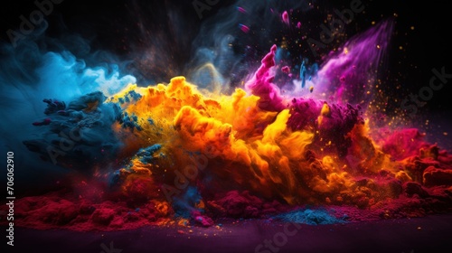 vibrant eruption of colorful powder on a dark background © Hanasta