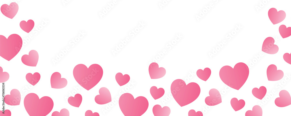 Many pink hearts on white background with space for text. Banner for Valentine's Day