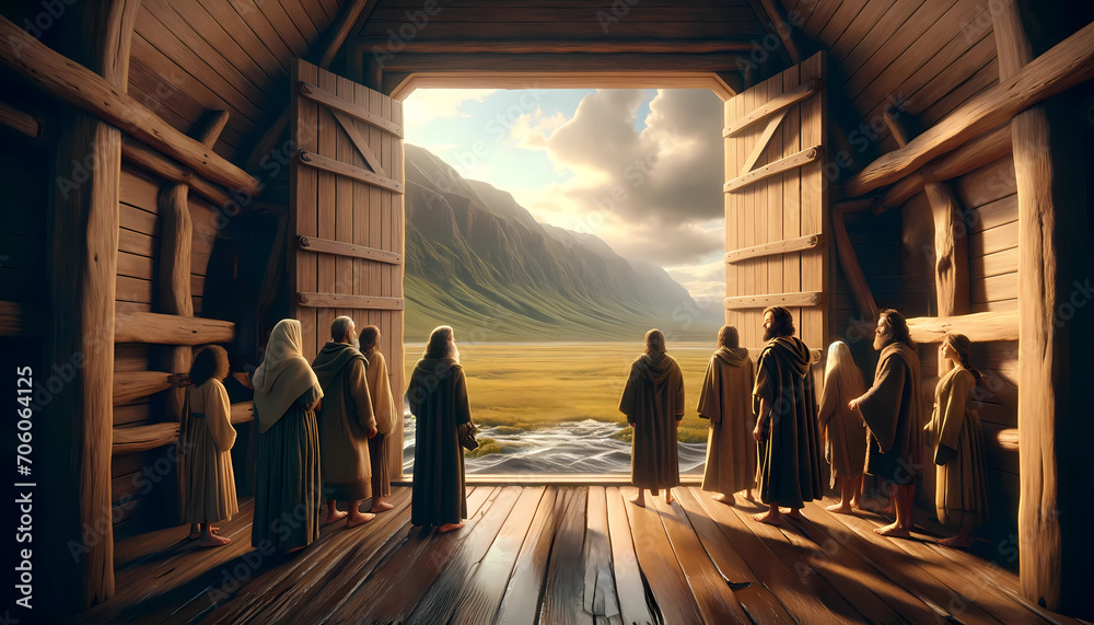 Dawn of New Beginnings: Noah and his Family Gazing upon dry Land from ...