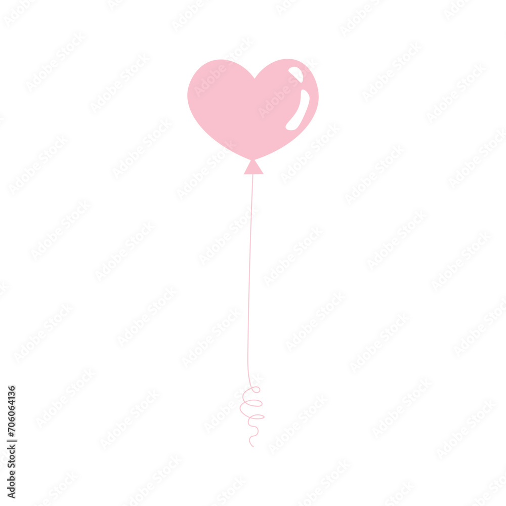 Pink heart-shaped balloon on white background. Valentine's Day celebration