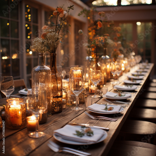 Beautiful table setting for wedding or another catered event dinner.