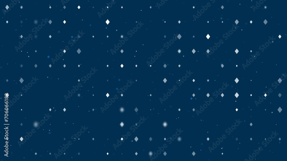 Template animation of evenly spaced diamonds of different sizes and opacity. Animation of transparency and size. Seamless looped 4k animation on dark blue background with stars